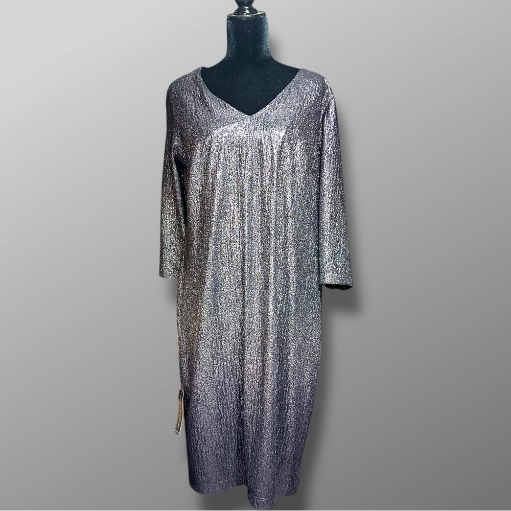 Lane Bryant Black Long Sleeve Ombre Sparkle Sheath Dress Christmas NYE Party